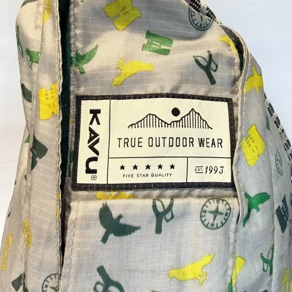 KAVU Rope Sling Crossbody Backpack Gray Bird Compass Outdoors Print